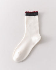 여성 크루 양말 대비 트림 골지 면 귀여운 캐주얼 양말