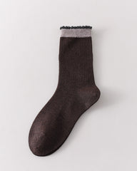 여성 크루 양말 대비 트림 골지 면 귀여운 캐주얼 양말