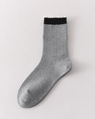 여성 크루 양말 대비 트림 골지 면 귀여운 캐주얼 양말