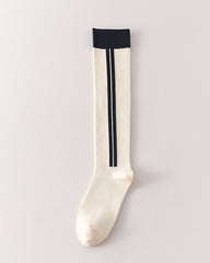 女款及膝襪 色塊條紋棉質運動襪