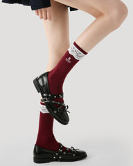 レディース クルー ソックス レース 無地 カラー コットン キュート シック スタイル