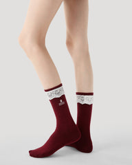 レディース クルー ソックス レース 無地 カラー コットン キュート シック スタイル