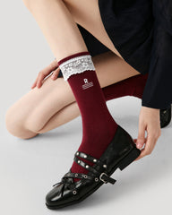 レディース クルー ソックス レース 無地 カラー コットン キュート シック スタイル