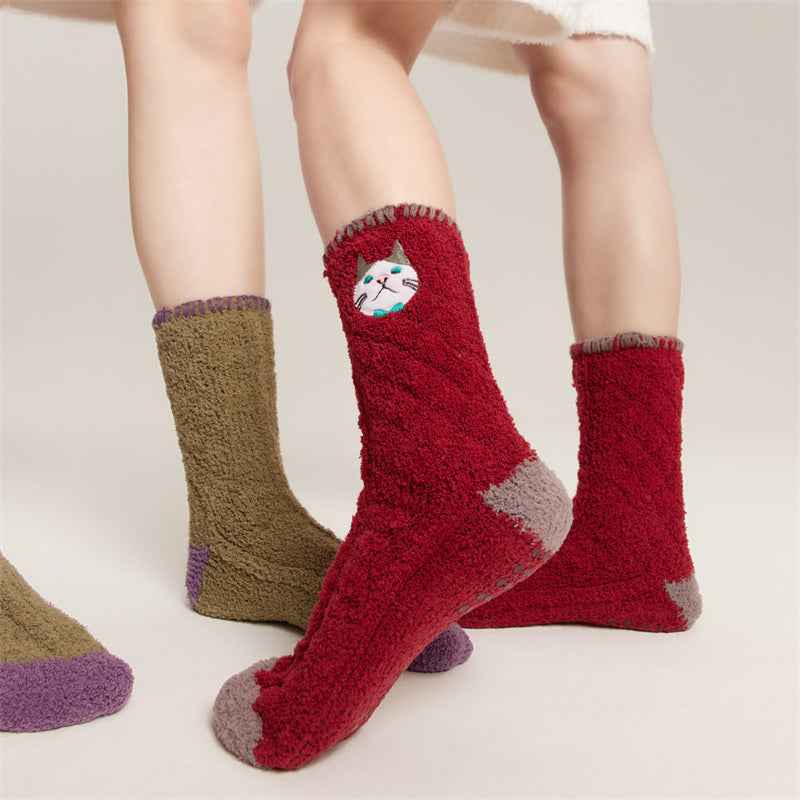Sweetnana Cozy Crew Socks for Women & Men - Animal Embroidery Series Fuzzy & Colorful Socks - Perfect for Winter Stockings