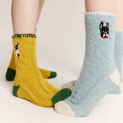 Sweetnana 3-Pack Cozy Crew Socks for Women & Men - Animal Embroidery Series Thickened Fuzzy Socks - Perfect for Winter Stockings & Lounge Wear