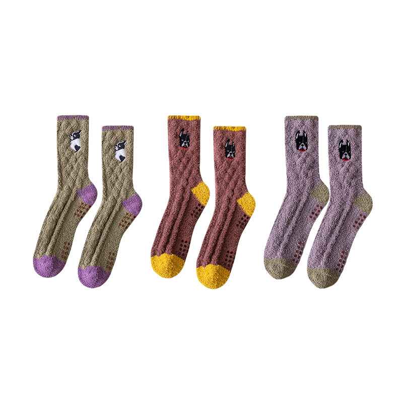 Sweetnana 3-Pack Cozy Crew Socks for Women & Men - Animal Embroidery Series Thickened Fuzzy Socks - Perfect for Winter Stockings & Lounge Wear