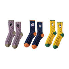 Sweetnana 3-Pack Cozy Crew Socks for Women & Men - Animal Embroidery Series Thickened Fuzzy Socks - Perfect for Winter Stockings & Lounge Wear