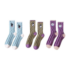 Sweetnana 3-Pack Cozy Crew Socks for Women & Men - Animal Embroidery Series Thickened Fuzzy Socks - Perfect for Winter Stockings & Lounge Wear