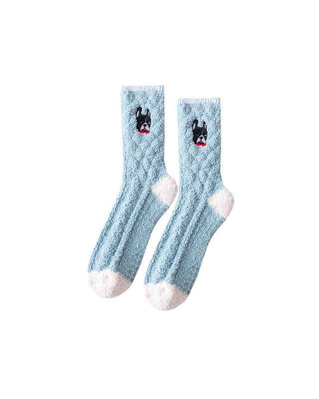 3-Pack Women Crew Socks Animal Embroidery Series Thick Warm Couple Socks