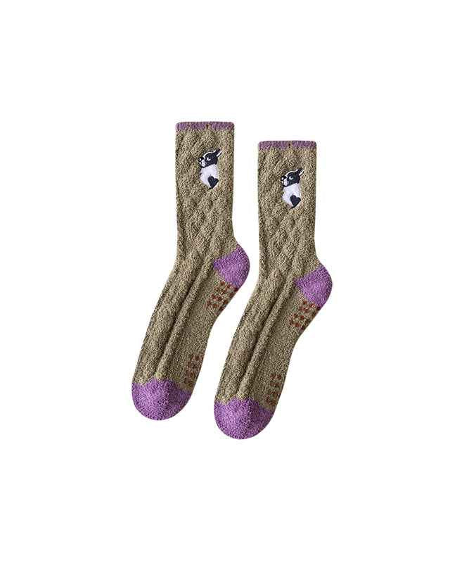 Sweetnana Cozy Crew Socks for Women & Men - Animal Embroidery Series Fuzzy & Colorful Socks - Perfect for Winter Stockings