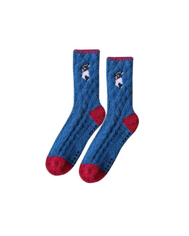 Sweetnana Cozy Crew Socks for Women & Men - Animal Embroidery Series Fuzzy & Colorful Socks - Perfect for Winter Stockings