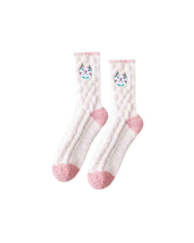 3-Pack Women Crew Socks Animal Embroidery Series Thick Warm Couple Socks