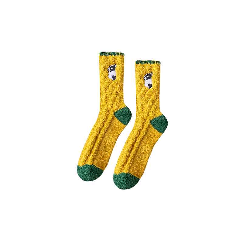 Sweetnana Cozy Crew Socks for Women & Men - Animal Embroidery Series Fuzzy & Colorful Socks - Perfect for Winter Stockings