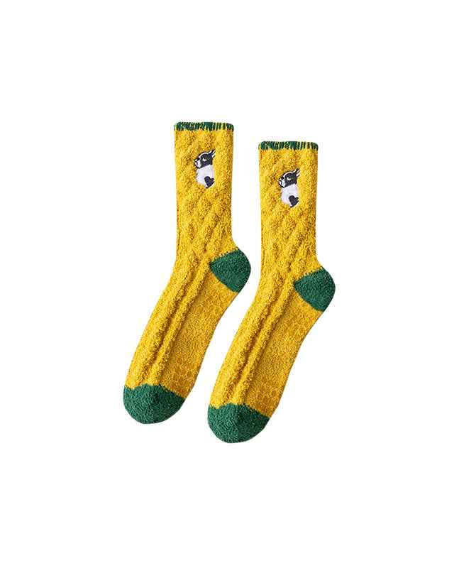 Sweetnana Cozy Crew Socks for Women & Men - Animal Embroidery Series Fuzzy & Colorful Socks - Perfect for Winter Stockings