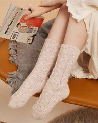 Sweetnana Simple Nordic Style Cozy Crew Socks for Women, Thickened Fuzzy Winter Stockings, Soft and Warm Socks for Daily Wear
