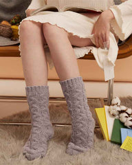 Sweetnana Simple Nordic Style Cozy Crew Socks for Women, Thickened Fuzzy Winter Stockings, Soft and Warm Socks for Daily Wear