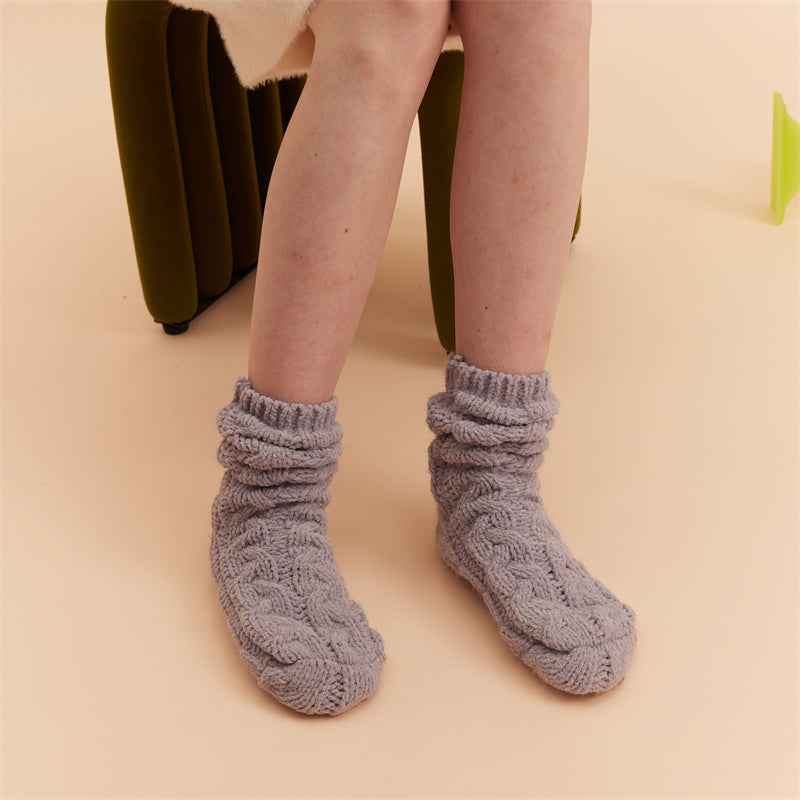 Sweetnana Simple Nordic Style Cozy Crew Socks for Women, Thickened Fuzzy Winter Stockings, Soft and Warm Socks for Daily Wear