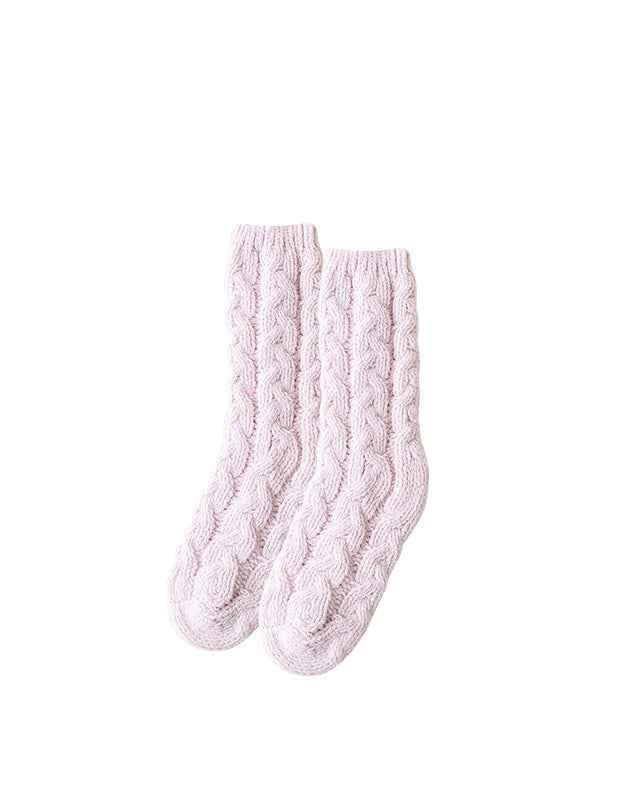Sweetnana Simple Nordic Style Cozy Crew Socks for Women, Thickened Fuzzy Winter Stockings, Soft and Warm Socks for Daily Wear