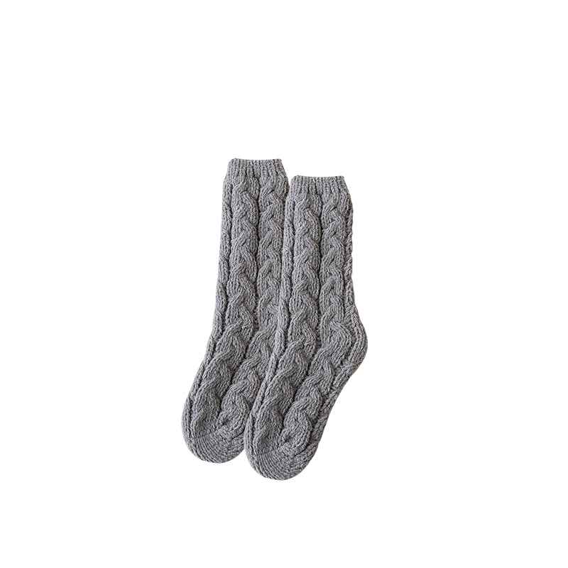 Sweetnana Simple Nordic Style Cozy Crew Socks for Women, Thickened Fuzzy Winter Stockings, Soft and Warm Socks for Daily Wear