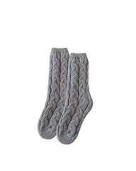 Sweetnana Simple Nordic Style Cozy Crew Socks for Women, Thickened Fuzzy Winter Stockings, Soft and Warm Socks for Daily Wear