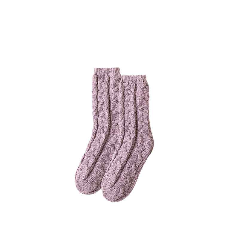Sweetnana Simple Nordic Style Cozy Crew Socks for Women, Thickened Fuzzy Winter Stockings, Soft and Warm Socks for Daily Wear