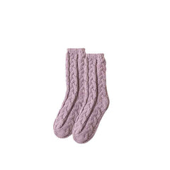 Sweetnana Simple Nordic Style Cozy Crew Socks for Women, Thickened Fuzzy Winter Stockings, Soft and Warm Socks for Daily Wear