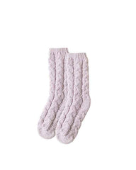 Sweetnana Simple Nordic Style Cozy Crew Socks for Women, Thickened Fuzzy Winter Stockings, Soft and Warm Socks for Daily Wear