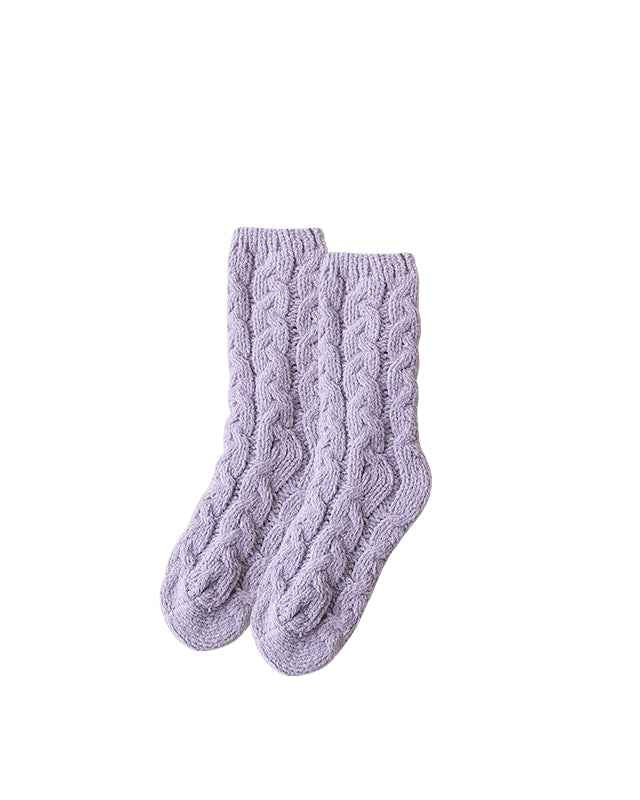 Sweetnana Simple Nordic Style Cozy Crew Socks for Women, Thickened Fuzzy Winter Stockings, Soft and Warm Socks for Daily Wear