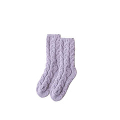 Sweetnana Simple Nordic Style Cozy Crew Socks for Women, Thickened Fuzzy Winter Stockings, Soft and Warm Socks for Daily Wear
