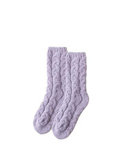 Sweetnana Simple Nordic Style Cozy Crew Socks for Women, Thickened Fuzzy Winter Stockings, Soft and Warm Socks for Daily Wear