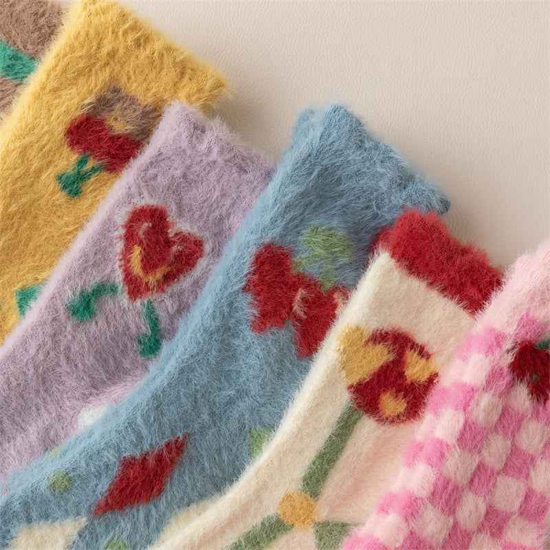 3-Pack Women Crew Socks Cozy Cute Colorful Thick Soft Fuzzy Sleep Socks
