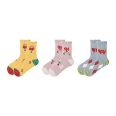 3-Pack Women Crew Socks Cozy Cute Colorful Thick Soft Fuzzy Sleep Socks
