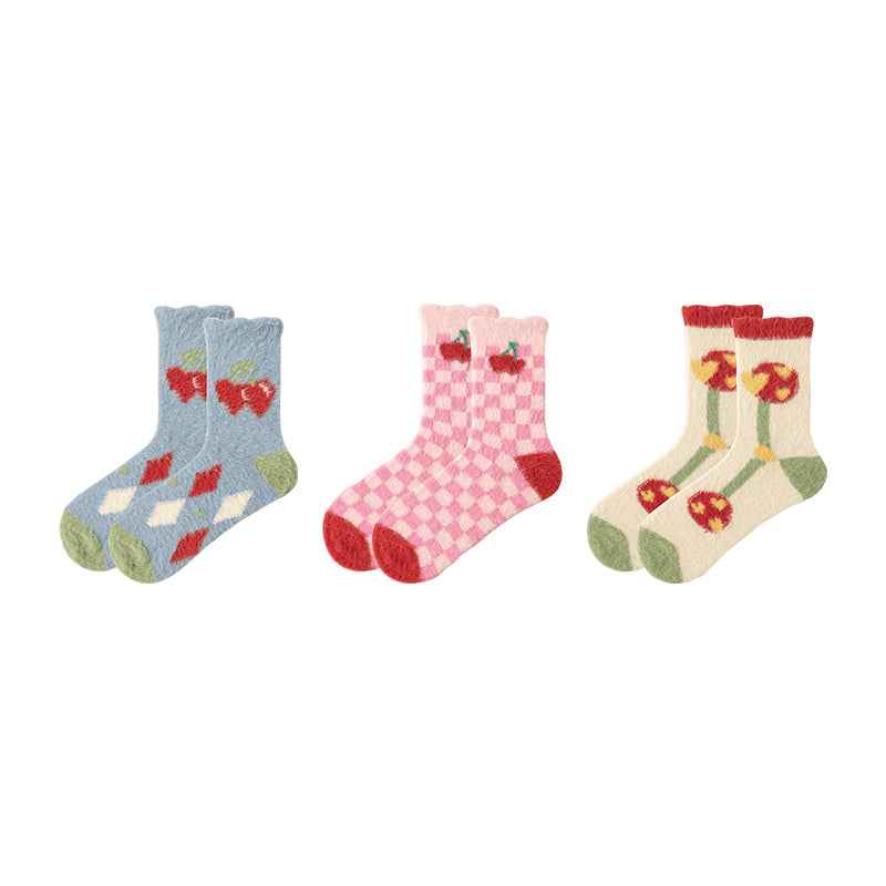 3-Pack Women Crew Socks Cozy Cute Colorful Thick Soft Fuzzy Sleep Socks