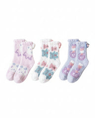 Sweetnana 3-Pack Cozy Crew Socks for Women - Cute Bear Themed Super Soft and Fuzzy Winter Stockings - Non-Slip Thickened Slipper Socks