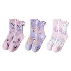 Sweetnana 3-Pack Cozy Crew Socks for Women - Cute Bear Themed Super Soft and Fuzzy Winter Stockings - Non-Slip Thickened Slipper Socks