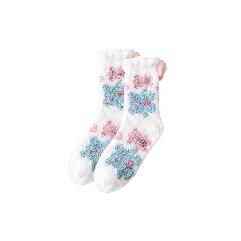 Sweetnana Cozy Crew Socks for Women - Cute Bear Themed Warm Fuzzy Lounge Wear Socks - Super Soft Non-Slip Thickened Winter Stockings