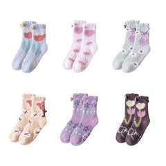 Cozy Crew Socks for Women by Sweetnana - Playful Flowers Series Super Soft Non-Slip Fuzzy Winter Stockings - Thickened Lounge Wear Socks