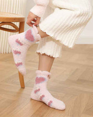 Sweetnana 3-Pack Cozy Crew Socks for Women - Playful Flowers Series Super Soft Fuzzy Winter Stockings - Non-Slip Thickened Slipper Socks