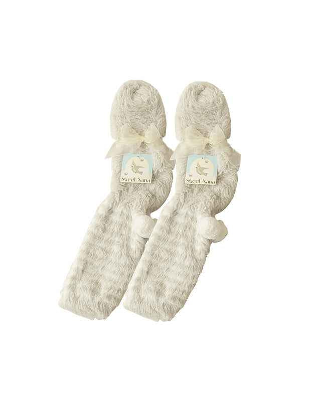 Sweetnana Cozy Knee High Fuzzy Socks for Women, Thickened Striped Pile Winter Stockings, Soft and Warm, Ideal for Cold Weather, Cute and Comfortable Women’s Socks