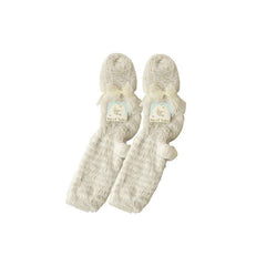 Sweetnana Cozy Knee High Fuzzy Socks for Women, Thickened Striped Pile Winter Stockings, Soft and Warm, Ideal for Cold Weather, Cute and Comfortable Women’s Socks