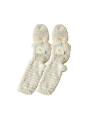 Sweetnana Cozy Knee High Fuzzy Socks for Women, Thickened Striped Pile Winter Stockings, Soft and Warm, Ideal for Cold Weather, Cute and Comfortable Women’s Socks