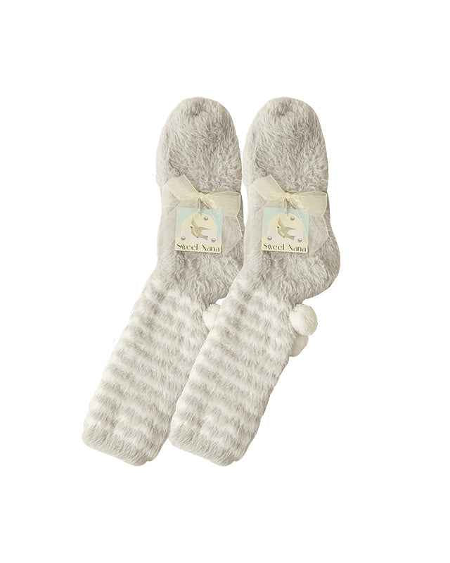 Sweetnana Cozy Knee High Fuzzy Socks for Women, Thickened Striped Pile Winter Stockings, Soft and Warm, Ideal for Cold Weather, Cute and Comfortable Women’s Socks