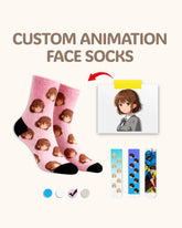 大人用カスタムアニメ顔クルーソックス パーソナライズされたキャラクターソックス アニメファンへのギフト ブラックトゥ