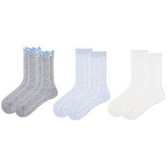 3-Pack Women Crew Socks Blue Mood Series Cotton Casual Fun Novelty Socks