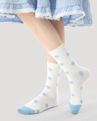 3組合女款中筒襪子馬卡龍氛圍藍色星星系列棉質荷葉邊襪子