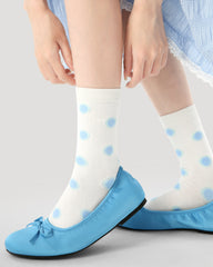 3組合女款中筒襪子馬卡龍氛圍藍色星星系列棉質荷葉邊襪子