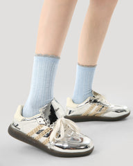 3組合女款中筒襪子馬卡龍氛圍藍色星星系列棉質荷葉邊襪子