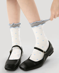 3組合女款中筒襪子馬卡龍氛圍藍色星星系列棉質荷葉邊襪子