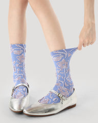 3-팩 여성 러플 크루 양말 풀 스프링 시리즈 자수 빈티지 양말