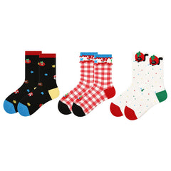 3パック レディース クルー ソックス 柿 スイートキャットシリーズ コットン キュート ファン ソックス